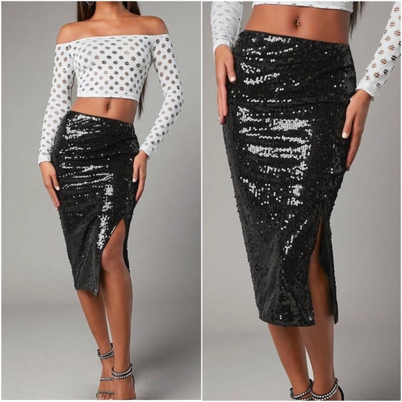 Glam Sequin Evening Party Holiday Midi Skirt - Picture 7 of 8